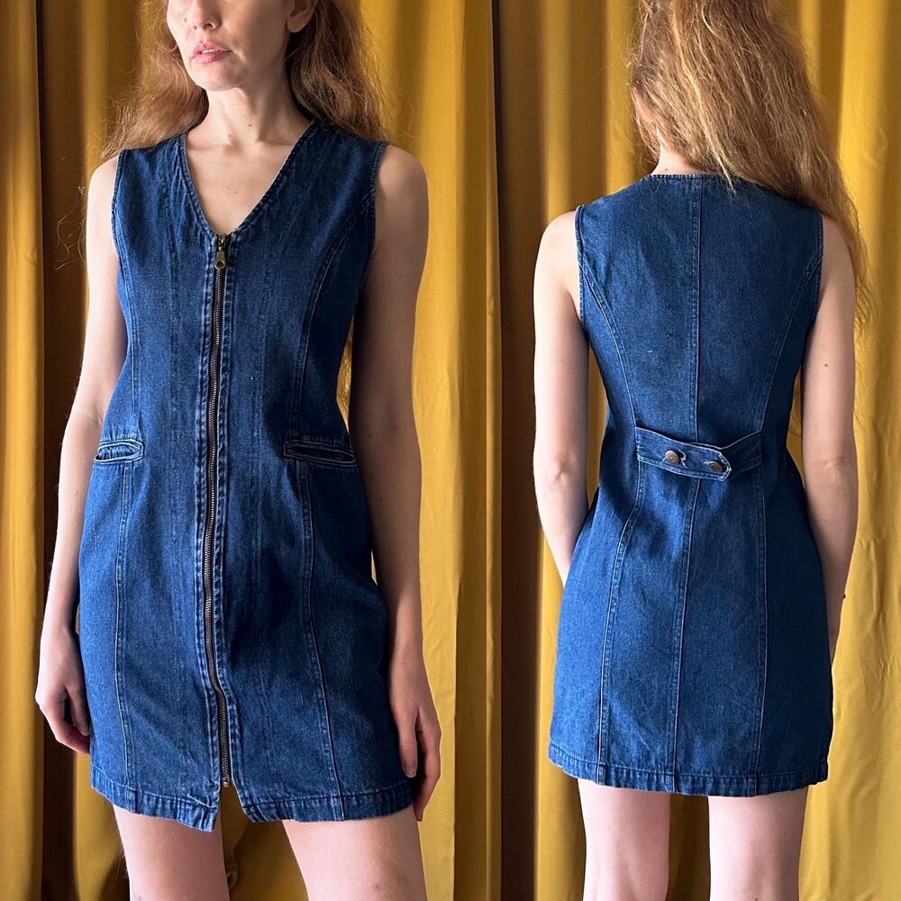 Vintage 1990s Jean Jumper Mini Dress, Small